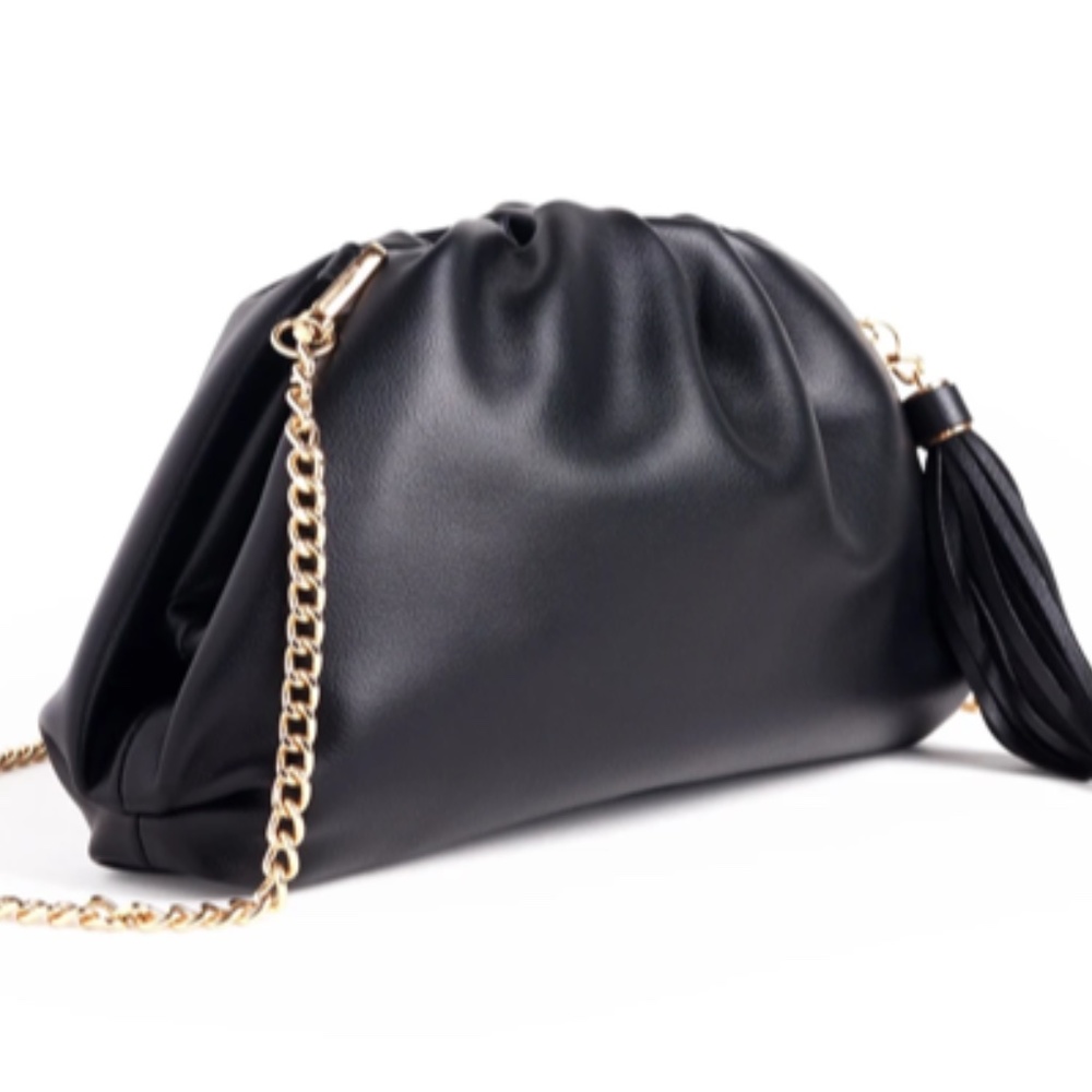 Understated Leather Crescent Clutch Black Small
